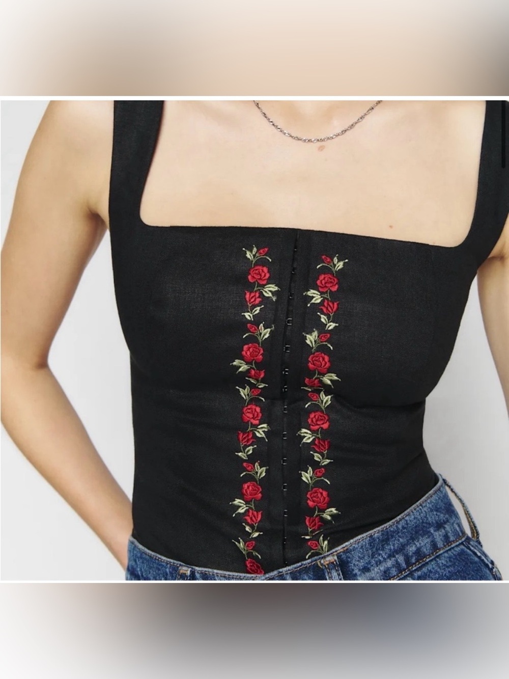 Reformation Vlack Floral Embroidered Corset - 6